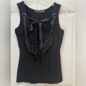 THE LIMITED Black Sleeveless Shell wRibboned jeweled decor at neckline Sz XS